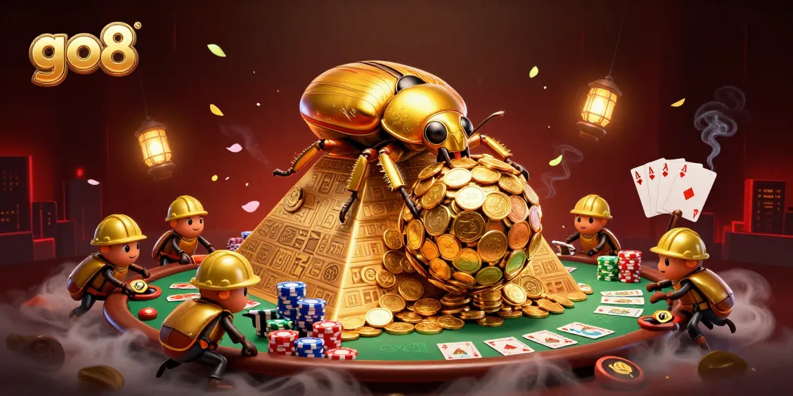 Experience vibrant action as go8 players hit jackpot with golden coins and poker elements in an ultra-detailed casino scene.