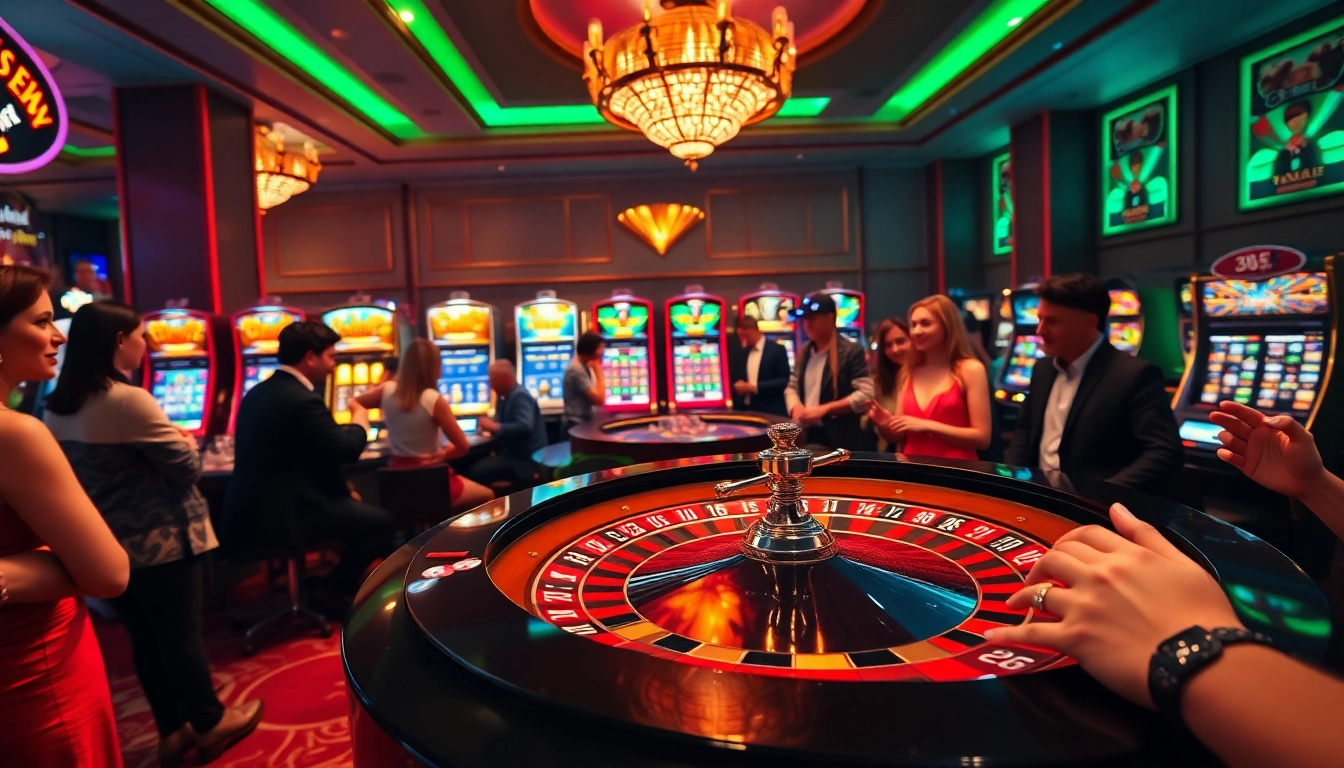 Players enjoying a luxurious gaming experience at https://88vn.cn.com/, with roulette and slot machines in focus.