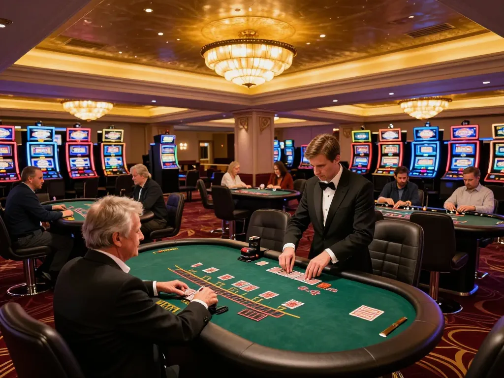 Players enjoy the action at 566 com’s luxurious casino tables, showcasing excitement and engagement in the gambling experience.