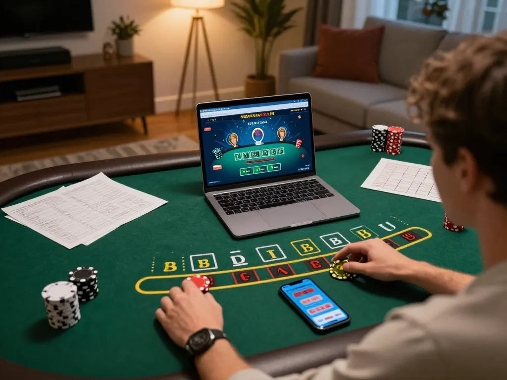 VA88 player engaged in live dealer blackjack, showcasing strategic gameplay at home