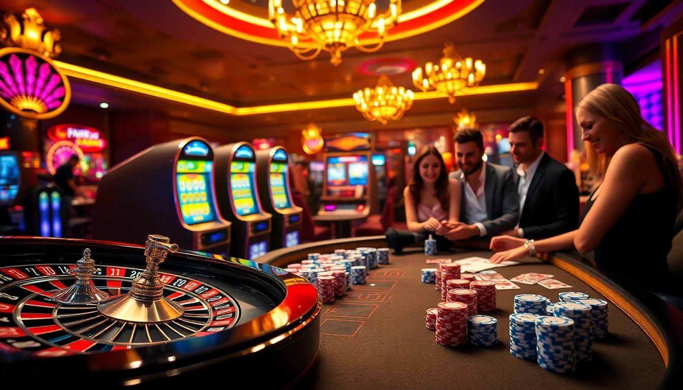 Players engaging in exciting gambling activities at https://f168.vision/, showcasing a luxurious casino ambiance.