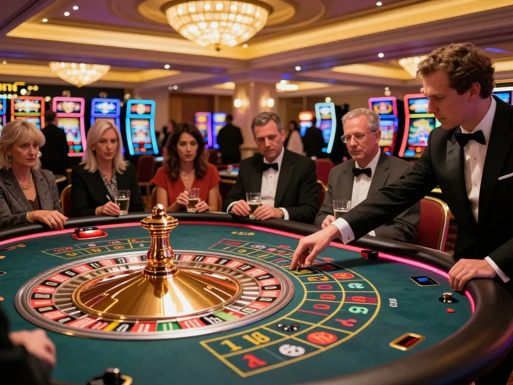 cm88 players engaging at a roulette table in a vibrant casino atmosphere