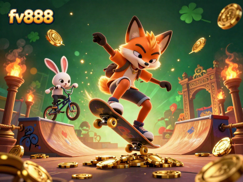 Experience thrilling action at fv888 with a fox performing tricks over golden chips!
