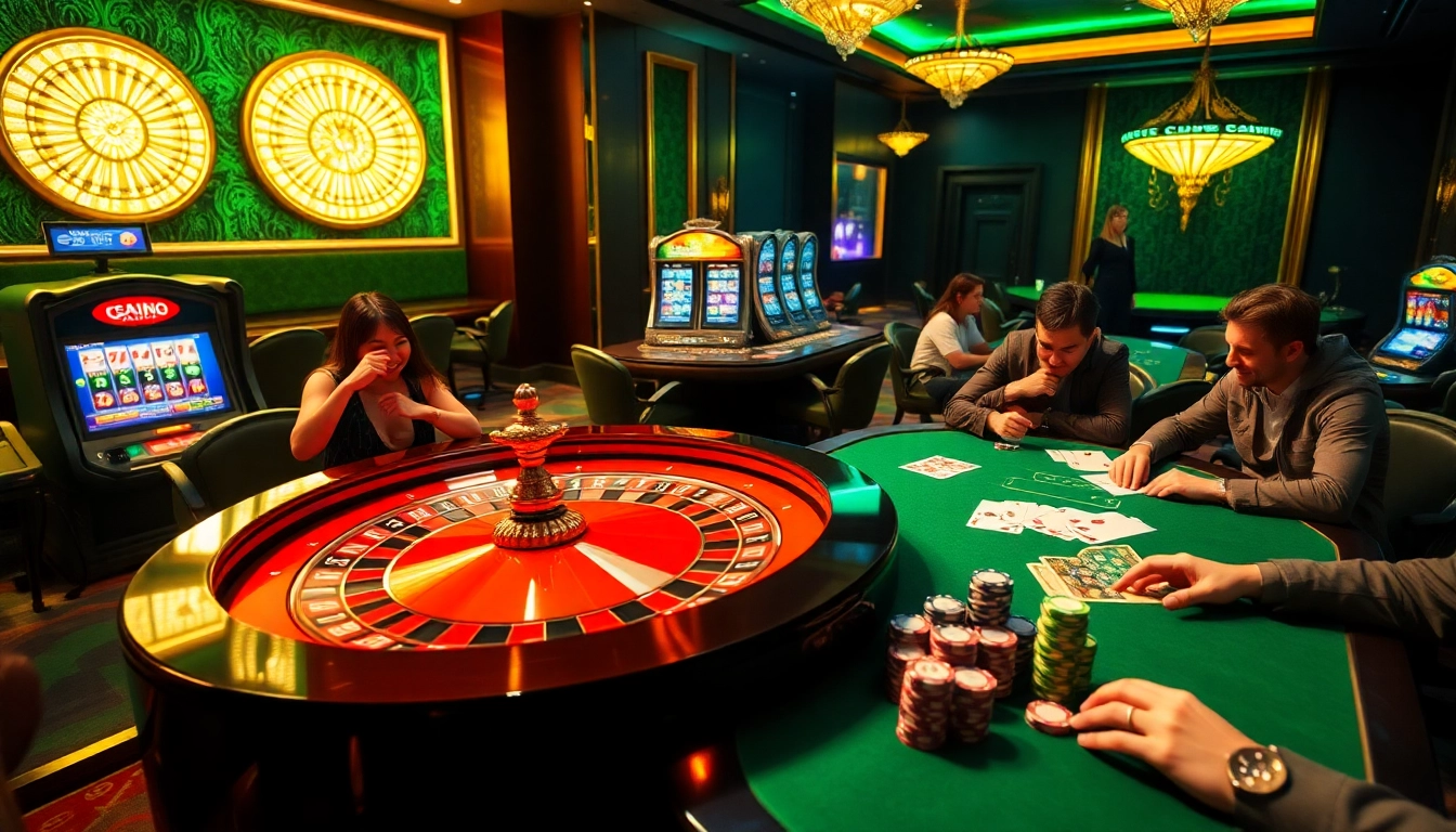 Experience the excitement of high-stakes gaming at https://jun88sr.com/ with a vibrant casino scene featuring roulette and poker.