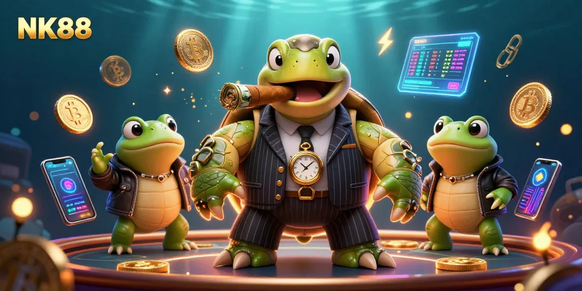 NK88 showcases vibrant 3D characters gambling with crypto elements, perfect for online casino enthusiasts.