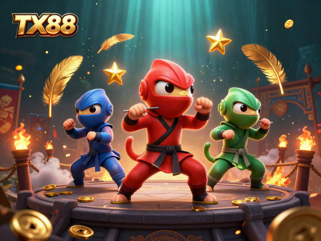 TX88 inspires action with ninja chameleons in an energizing casino scene.