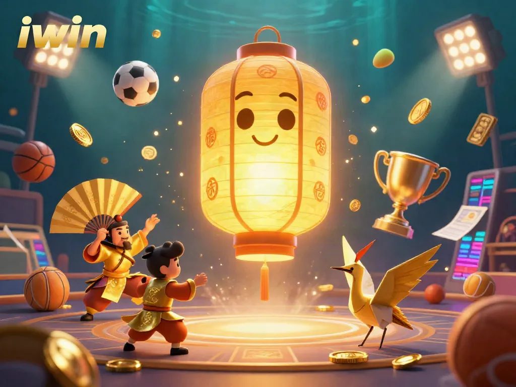 Play vibrant casino games and sports betting with iwin’s magical lantern spirit in this dynamic illustration.