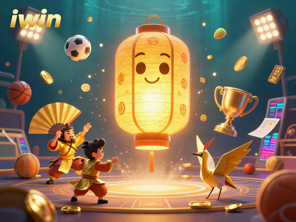 Play vibrant casino games and sports betting with iwin’s magical lantern spirit in this dynamic illustration.