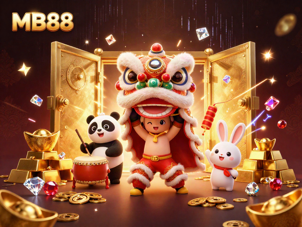 Experience the thrill of winning at MB88 online casino with vibrant characters in a festive setting.