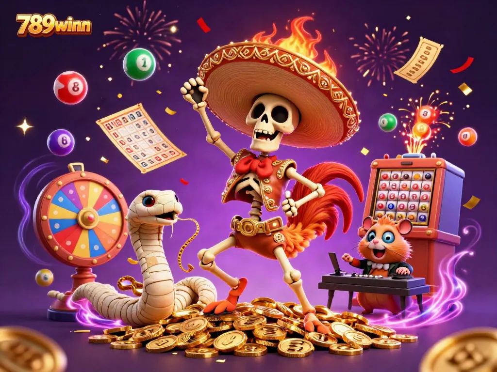 Experience thrilling excitement at 789winn with a vibrant 3D casino illustration of jackpot celebrations and engaging game elements.