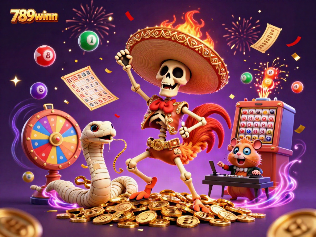 Experience thrilling excitement at 789winn with a vibrant 3D casino illustration of jackpot celebrations and engaging game elements.