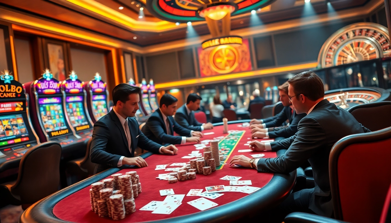 Engaging casino scene showcasing เว็บตรง soibet with vibrant tables, poker chips, and elite gambling atmosphere.