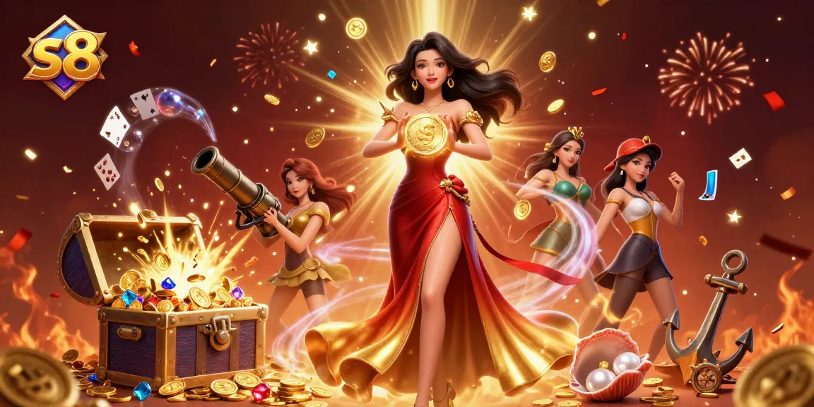 Engage with s8 and win big while exploring dynamic features in this vibrant casino illustration.