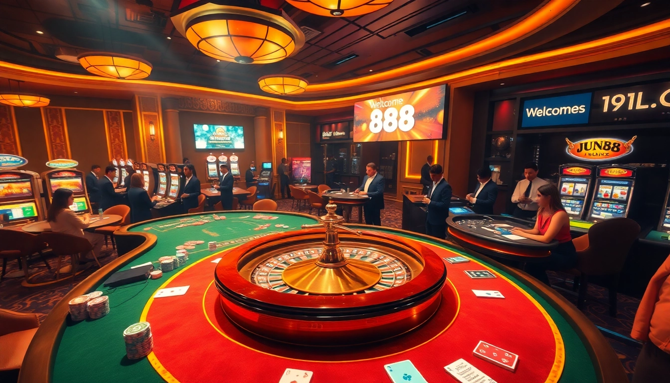 Experience thrilling gameplay at Jun88 with vibrant casino tables and engaging online gambling interfaces.