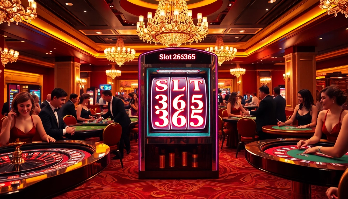 Experience the thrill of slot 365 as players engage with vibrant casino games and slot machines.