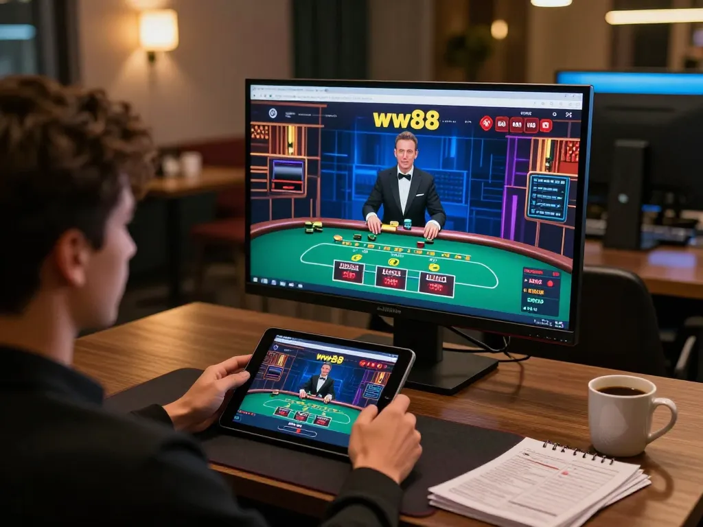 Engaging with ww88 online casino using a tablet for a live dealer blackjack game