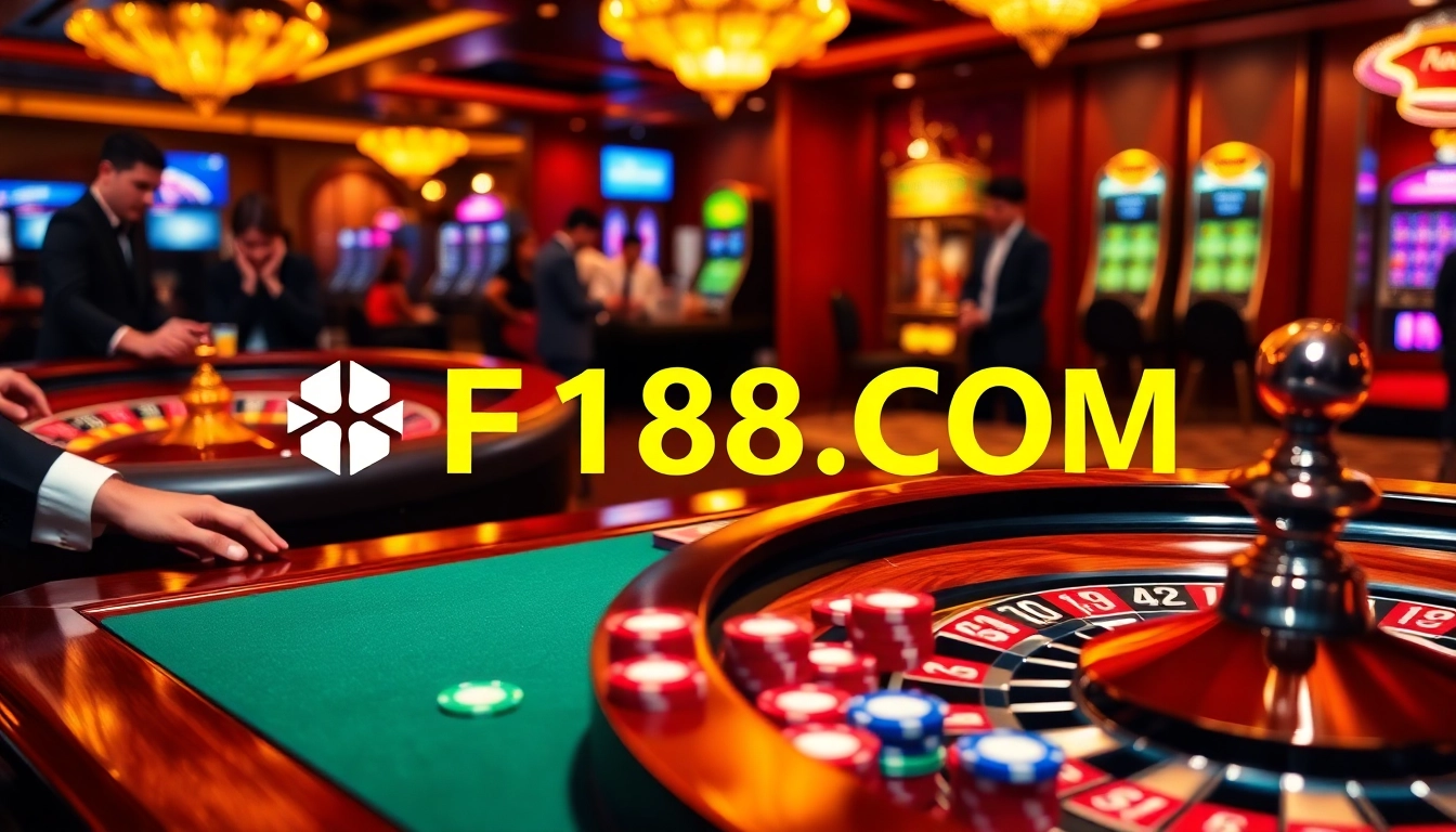 Winning at F168COM with poker chips and casino tables in an elegant setting