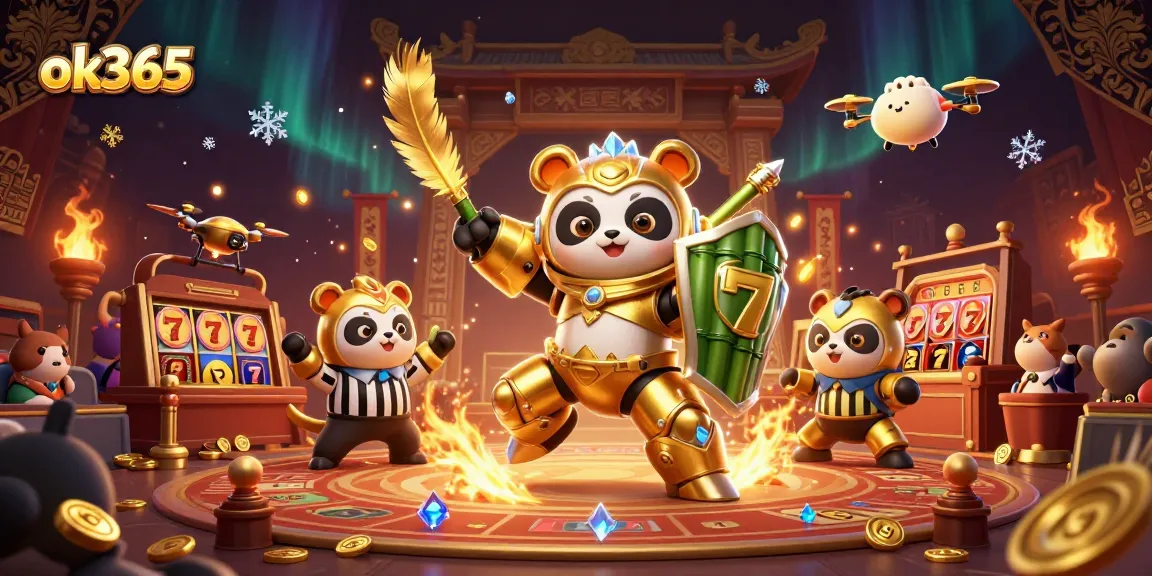 Experience thrilling gameplay with ok365 in this dynamic casino-themed 3D illustration.