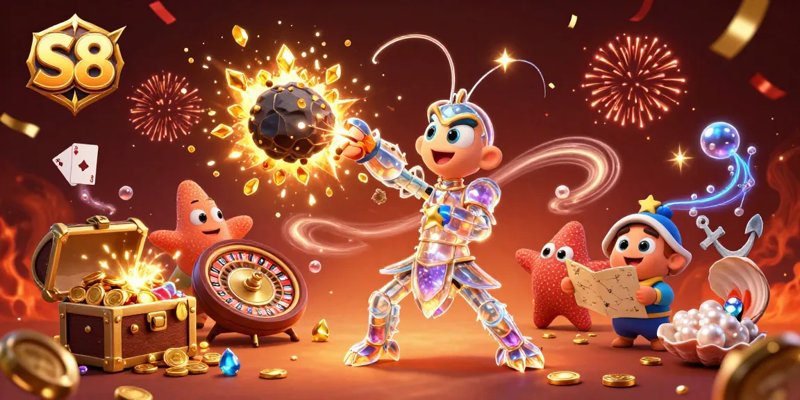 S8 offers an exciting gambling experience while showcasing a vibrant casino atmosphere with lively characters and dynamic elements.