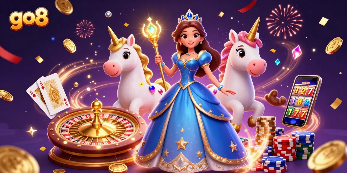 Experience thrilling gameplay with go8's vibrant 3D illustration showcasing exciting casino elements.