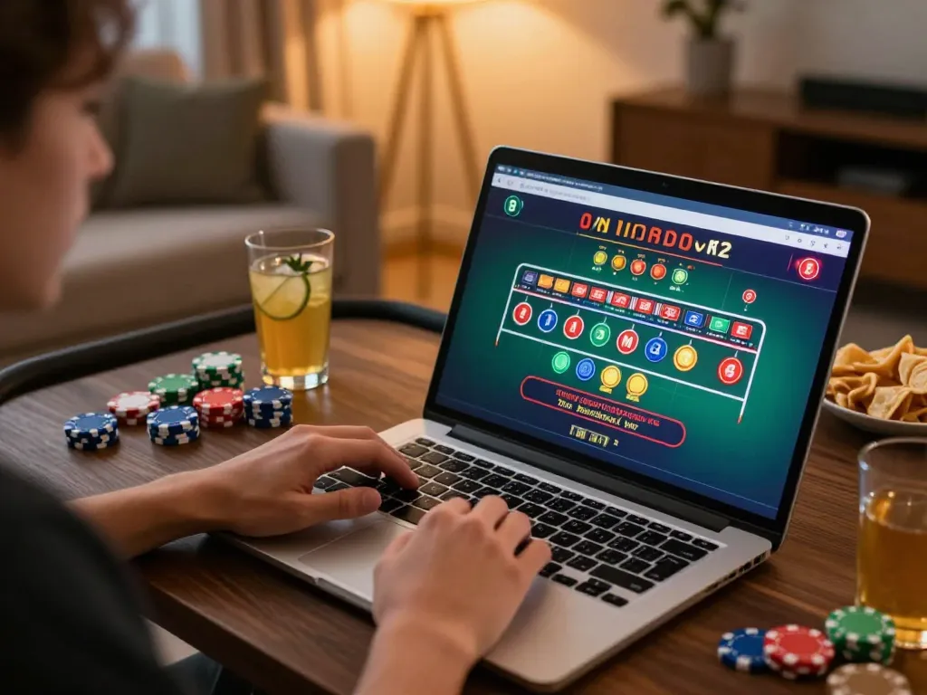 Engaging scene of online casino gaming at trang chủ xx88 with colorful roulette wheel and chips.