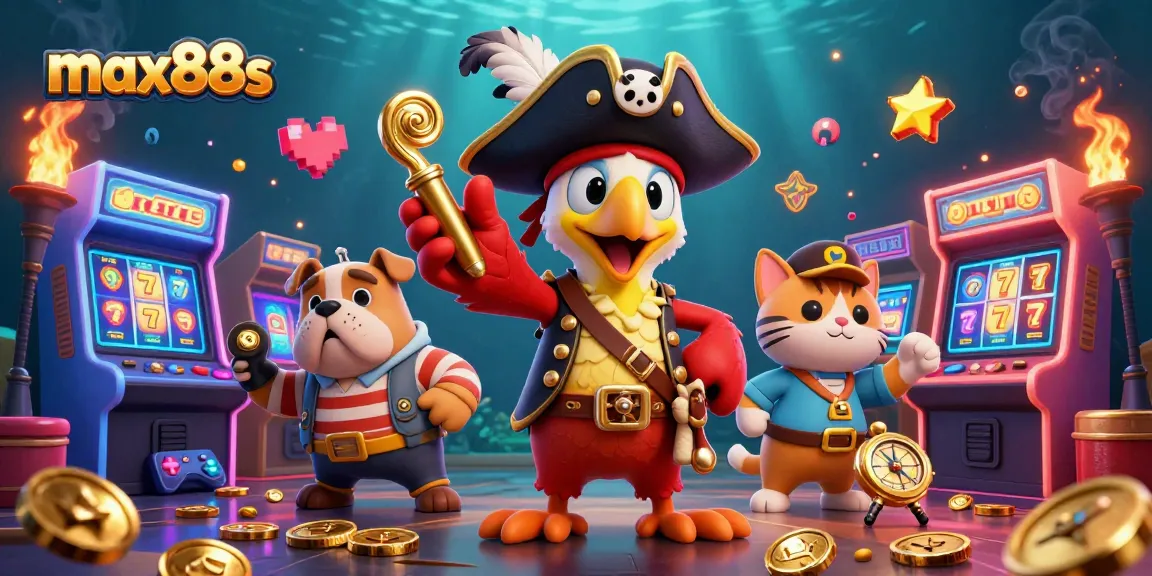 Experience max88s interactive adventures with vibrant characters and casino elements in a lively scene.