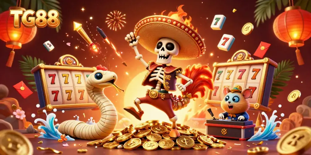 Experience exciting winnings at TG88 with a vibrant casino celebration bursting with energy and color.