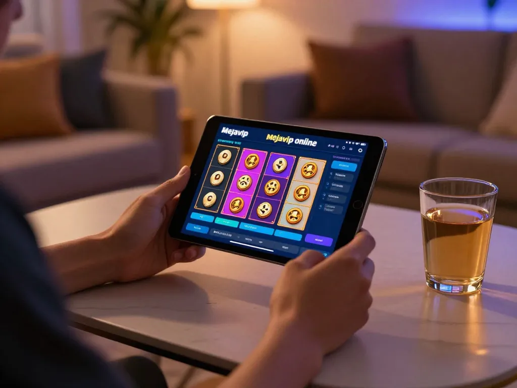 Pemain menikmati mejavip slot online di smartphone mereka, menyoroti pengalaman bermain yang menarik