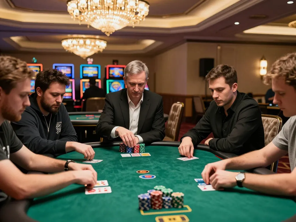 vb88 players competing at an upscale poker table in an exciting casino atmosphere