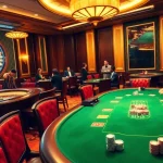 Feel the excitement of wining at ku88 casino featuring a luxurious poker table and roulette wheel.