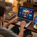 Engaging online gaming session on 9BET showing dynamic betting interface on laptop.