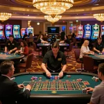 Experience the excitement at https://www.mnm88.com/ with players engaged in roulette action in a luxurious casino setting.
