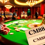 Experience thrilling gameplay at a CM88 casino table with vibrant chips and cards.