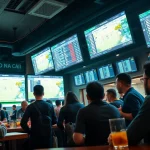 Exciting sports betting scene showcasing keo nha cai in a modern sports bar