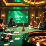 Engaged players enjoying NHATVIP casino games at a luxurious table with poker chips and cards.