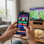 Engaging sports bettors interactively placing bets on a 98win mobile app during a live game.