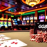 Players engaged in a thrilling game at GG88 casino with vibrant slot machines in the backdrop.