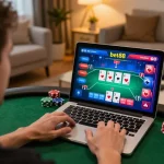 bet88 player strategizing in an online poker game while seated in a comfortable home environment.