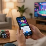 Engaging mobile gaming experience on the one88on app with stylish decor, showcasing home gambling.
