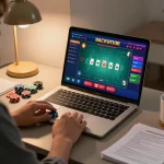 Player engaged in an exciting baccarat game on Jun88 with strategic notes nearby