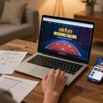 Engaging with the okfun online casino app in a cozy home setup for responsible gaming.