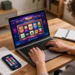 Experience the thrill of 78wim while engaging in an online casino game from home.