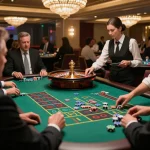 Players engaging at a roulette table, showcasing the excitement of RR88 LINK in an upscale casino.