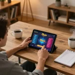 Player analyzing strategies for online gambling on 78win in a cozy gaming setup.