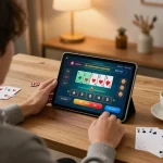 Player engaging in online blackjack on gg88gs tablet with interactive display for a strategic gaming experience.