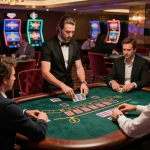 Các người chơi LUCK8 tham gia vào một trò chơi blackjack hồi hộp với các quyết định chiến lược về bài.