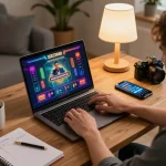 Engaging in exciting gameplay on XOCDIA88 online casino from a cozy home setup.