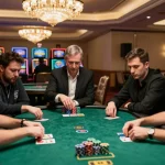 vb88 players competing at an upscale poker table in an exciting casino atmosphere