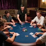 Engaged players at a poker table on dn88 trang chủ, showcasing intense gameplay and high-stakes action.