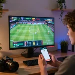 Player using sv66 app to place live bets during an exciting sports event viewing